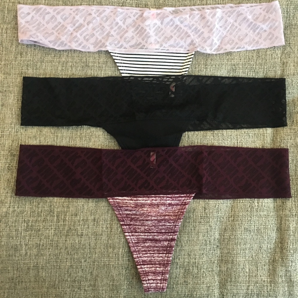 Victorias Secret Pink Set of 3 Thongs-Sz Large
